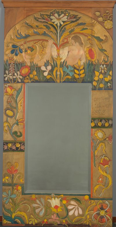 Cornice dello specchio decorata con piante, fiori e due figure femminili da Emile Bernard