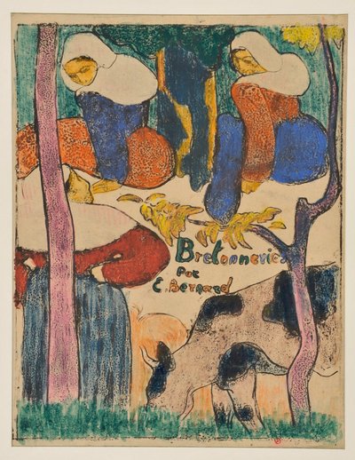 Drei Frauen und eine Kuh auf einer Wiese da Emile Bernard