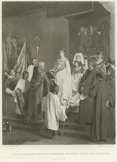 Maria di Borgogna giura di rispettare i diritti della Città di Bruxelles (incisione) da Emile Charles Wauters