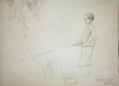 Giovane ragazzo che pesca da Emile Friant