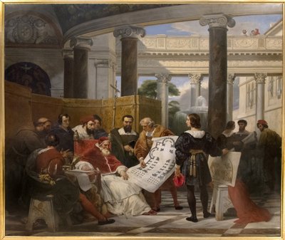 Papa Giulio II ordina i lavori del Vaticano e di San Pietro a Bramante, Michelangelo e Raffaello da Emile Jean Horace Vernet