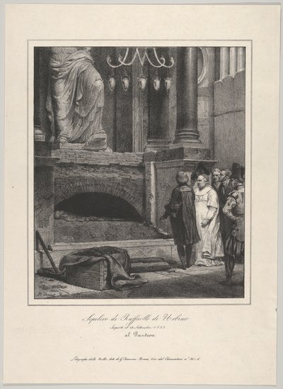 La tomba di Raffaello, aperta il 14 settembre 1833, Pantheon, Roma, 1833 da Emile Jean Horace Vernet