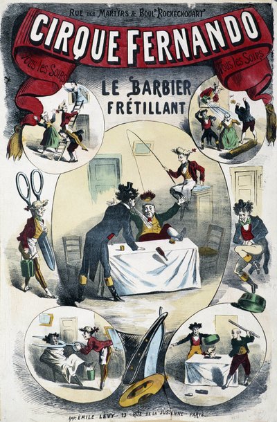 Cirque Fernando: Il barbiere scrivente - Poster di Lévy, fine XIX secolo da Emile Levy