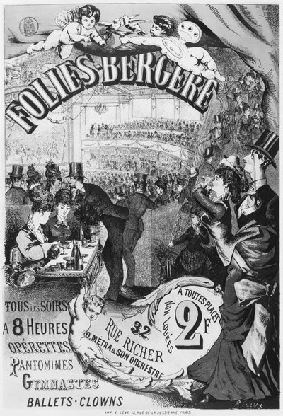 Poster pubblicitario del Folies Bergere, rue Richer, Parigi, 1875 da Emile Levy