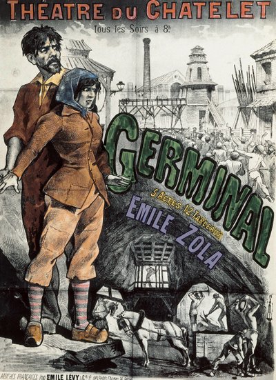 Poster per la rappresentazione teatrale del romanzo "Germinal" di Emile Zola al Théâtre du Châtelet a Parigi da Emile Levy