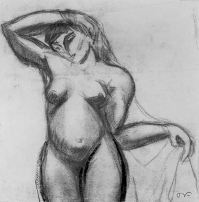 Studio di figura. Donna in piedi di fronte con un drappo da Emile Othon Friesz