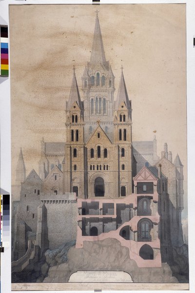 Architettura gotica: facciata della chiesa e taglio delle case abbaziali da Emile Sagot