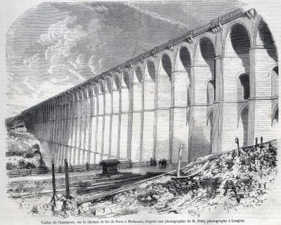 Viadotto di Chaumont sulla ferrovia da Parigi a Mulhouse. Incisione dopo un disegno di Ralph in "The Illustrous World", 09/05/1857. Collezione privata. da Emile Theodore Therond