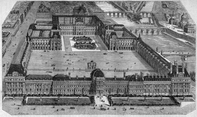 Vista generale del Louvre a Parigi, presa dal Giardino delle Tuileries da Emile Theodore Therond