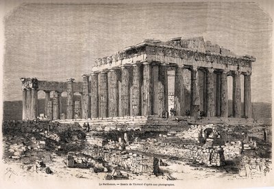 Il Partenone ad Atene. Disegno di Therond per illustrare la storia di M.A. Proust, un inverno ad Atene da Emile Theodore Therond