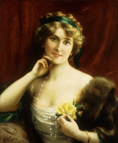 Una signora elegante con una rosa gialla da Emile Vernon