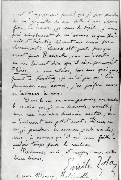 Lettera di Zola a Edouard Manet (1832-83) 1868 da Emile Zola
