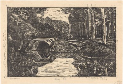Ponte su un canale in un bosco da Emilius Wilhelmus Dehé (signed by artist)