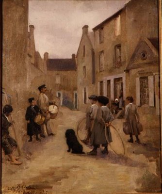 Bambini che giocano con cerchi in una strada, Arromanches da Emily  Childers