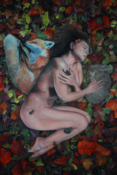 La foresta riunita, 2023 (olio su tela) da Emma Pewsey