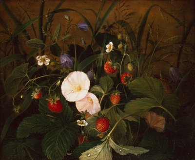 Fragole selvatiche, campanule e convolvolo su una riva da Emma Thomsen