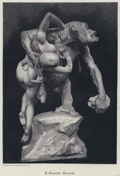 Gorilla che rapisce una donna (incisione) da Emmanuel (after) Fremiet