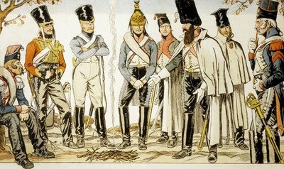 Armée Française 1810 da sinistra a destra cavaliere leggero lanciere Houzard-cavaliere Dutrain Dragone da Emmanuel Poire Caran D