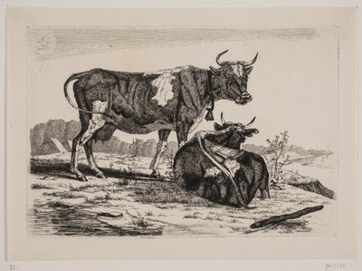 Due mucche in un paesaggio da Emmerik Høegh Guldberg