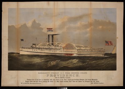 Il famoso piroscafo Providence della Narragansett Steamship Co., comandato da Benj M Simmons... (litografia) da Endicott Endicott