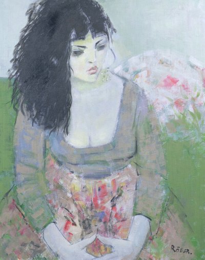 Orecchino indiano (ragazza dai capelli scuri in verde) da Endre Roder
