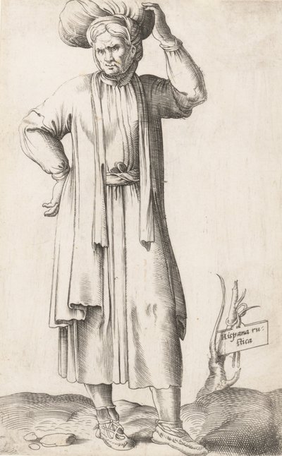 Tavola di Costume: Hispania Rustica con bucato sulla testa, ca. 1557-58 da Enea Vico