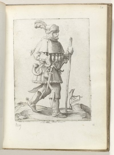 Duitse koerier, met hoorn en wandelstok (serie: Diversarum gentium nostrae aetatis habitus) da Enea Vico