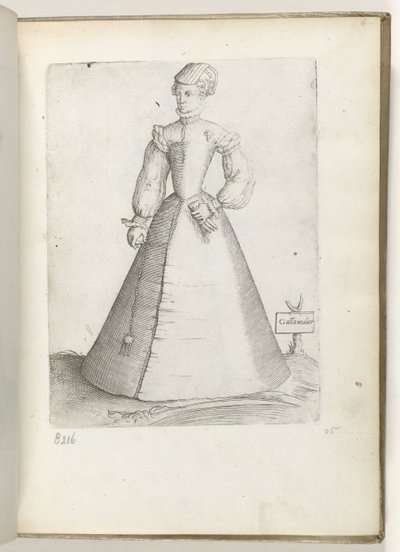 Donna sposata dalla Francia, vestita secondo la moda del 1550 (serie: Diversarum gentium nostrae aetatis habitus) da Enea Vico