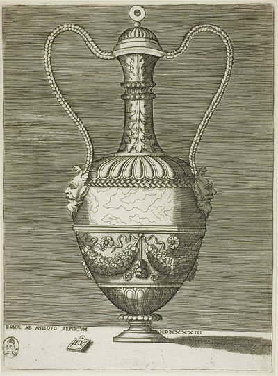 Vaso con due maschere grottesche, tavola sei da Una serie di vasi disegnati dall
