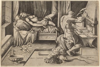 Venere reclinata con Vulcano alla sua fucina da Enea Vico after Parmigianino