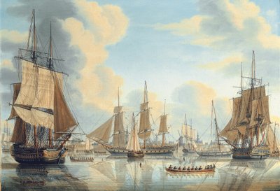 La flotta batava sotto il viceammiraglio Carel Hendrik Verhuell a Flushing da Engel Hoogerheyden