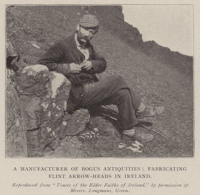 Un Produttore di Falsi Antichità, Fabbricando Punte di Freccia in Selce in Irlanda da English Photographer