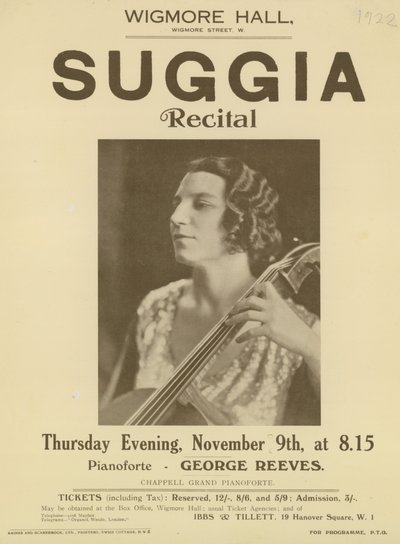 Pubblicità per un recital di Suggia alla Wigmore Hall da English Photographer