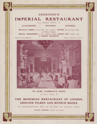 Pubblicità per il Ristorante Imperiale di Oddenino, Regent Street, Londra da English Photographer