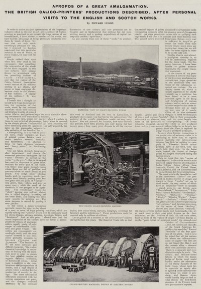 A proposito di una grande fusione, le produzioni dei calicò britannici descritte, dopo visite personali alle opere inglesi e scozzesi da English Photographer