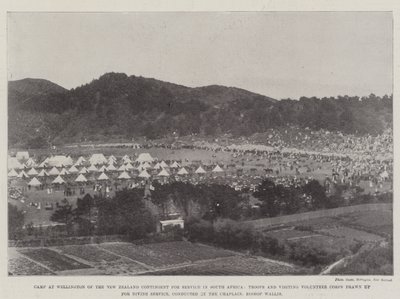 Campo a Wellington del Contingente Neozelandese per il Servizio in Sudafrica, Truppe e Corpi Volontari in Visita schierati per il Servizio Divino, condotto dal Cappellano, Vescovo Wallis da English Photographer
