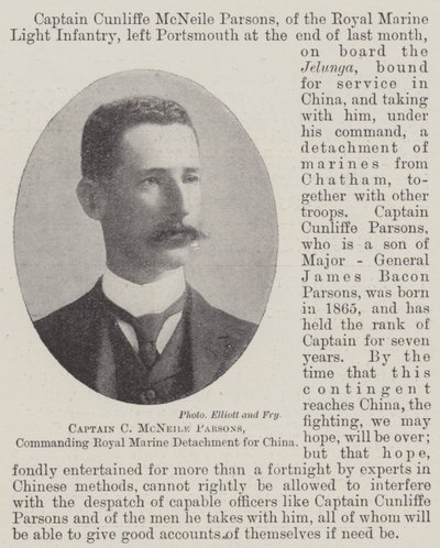 Capitano C McNeile Parsons, comandante del distaccamento dei Royal Marines per la Cina da English Photographer