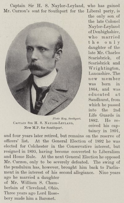 Capitano Sir H S Naylor-Leyland, nuovo MP per Southport da English Photographer