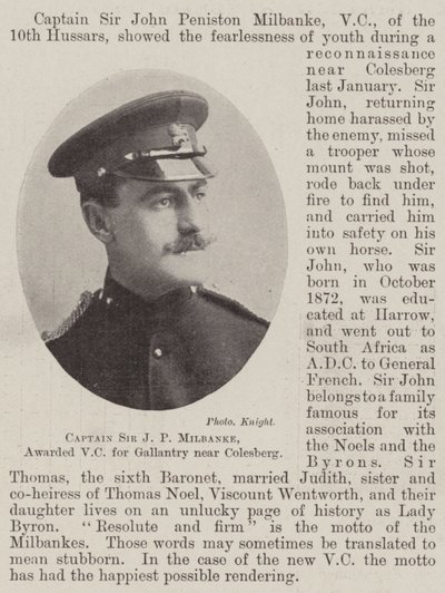 Capitano Sir J P Milbanke, premiato con la VC per il coraggio vicino a Colesberg da English Photographer