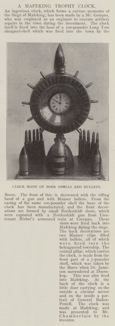 Orologio fatto di proiettili e conchiglie boere da English Photographer