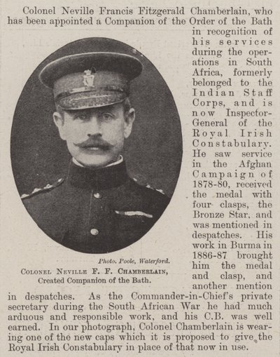 Colonnello Neville F F Chamberlain, nominato Compagno del Bagno da English Photographer