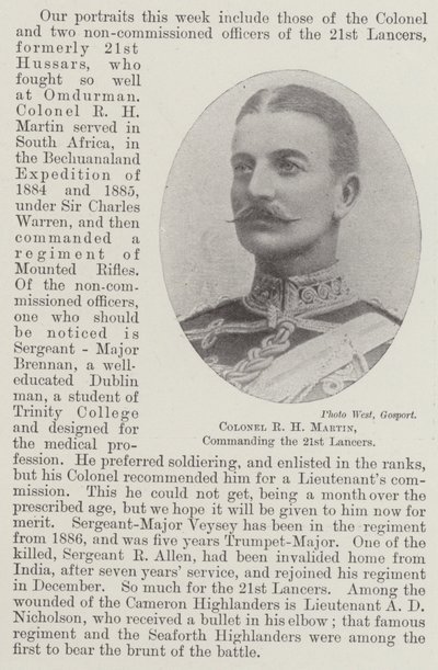 Colonnello R H Martin, comandante dei 21st Lancers da English Photographer