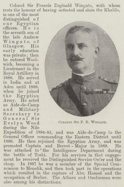 Colonnello Sir F R Wingate da English Photographer