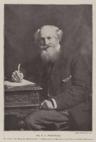 Dr F J Furnivall, a cui è dedicato An English Miscellany in onore del suo settantacinquesimo compleanno da English Photographer
