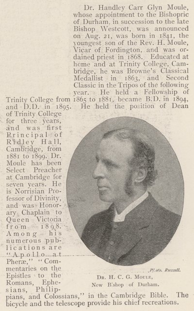 Dr H C G Moule, nuovo vescovo di Durham da English Photographer