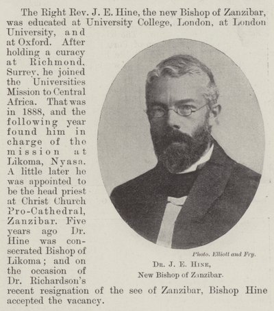 Dr J E Hine, nuovo vescovo di Zanzibar da English Photographer