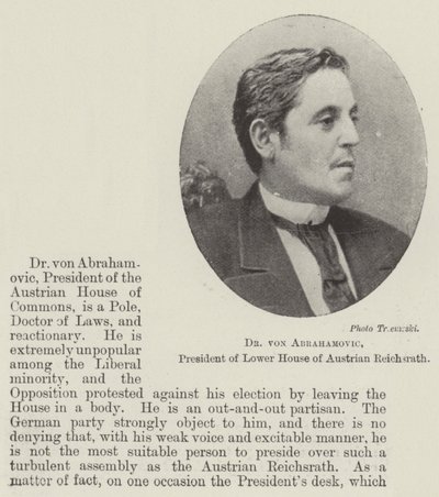 Dottor von Abrahamovic, Presidente della Camera Bassa del Reichsrath Austriaco da English Photographer