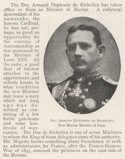 Duca Armand Duplessis de Richelieu, nuovo Ministro della Marina del Siam da English Photographer