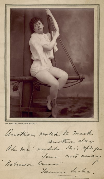 Fannie Leslie, attrice, fotografia e messaggio firmato da English Photographer