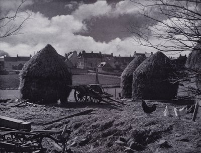 Mucchi di fieno e tetti del villaggio a Oxton, Lauderdale da English Photographer